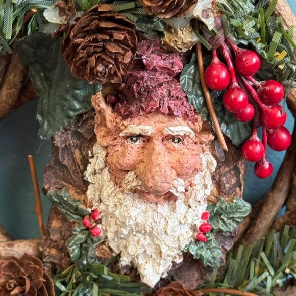 Santa-Themed Rustic Wreath Ornament With Pinecones & Faux Berries Grapevine - Picture 2 of 9